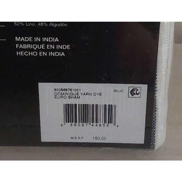 Ralph Lauren DOMINIQUE YARN DYE Blue White European Euro Pillow Sham 26"x26" - Picture 9 of 10
